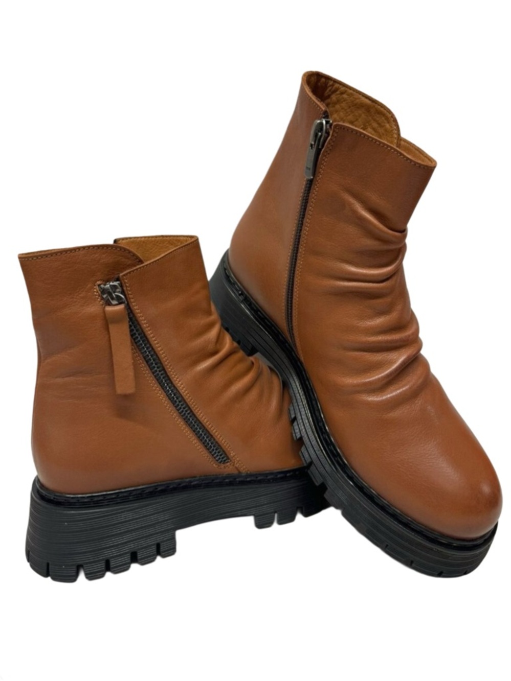 Miz Mooz Tan Moto Boots with Black Sole - Picture 2 of 10